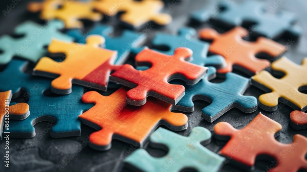 Educational puzzle pieces arranged on a table High quality images Educational puzzle pieces arranged on a table High quality images