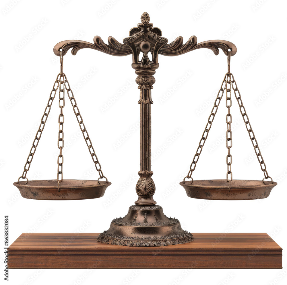 Antique brass weighing scale on a wooden surface symbolizing justice and balance in legal contexts. cut out. PNG. transparent background. Antique brass weighing scale on a wooden surface symbolizing justice and balance in legal contexts. cut out. PNG. transparent background.