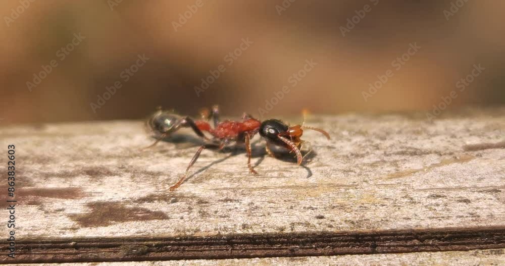 4K Realtime Close up Macro Video of an tiny Ant Biting a Big Red and Black Ants Antennae 4K Realtime Close up Macro Video of an tiny Ant Biting a Big Red and Black Ants Antennae