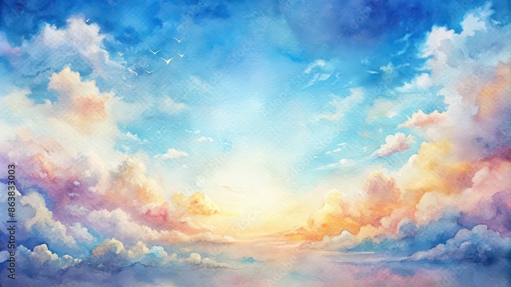 Watercolor painting of a serene sky , art, painting, watercolor, sky, clouds, blue, serene, tranquil, peaceful, nature Watercolor painting of a serene sky , art, painting, watercolor, sky, clouds, blue, serene, tranquil, peaceful, nature