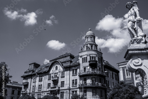 Historic building in the city of Arad, Romania.Detail of the facade. High quality photo