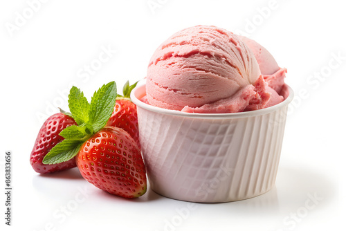 Delicious Strawberry Ice Cream Served in a Paper Cup With Fresh Strawberries and Mint