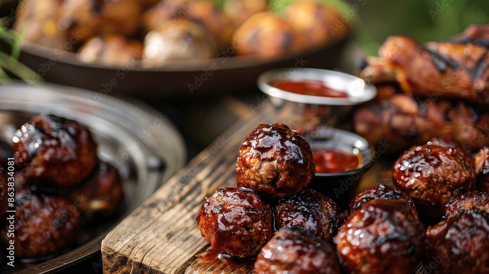 Barbecued meatballs and chicken Barbecued meatballs and chicken