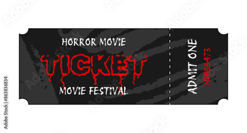Horror Film Festival Ticket. Scary movie ticket. Vector illustration isolated on white background