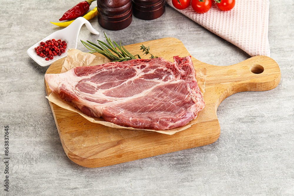 Raw pork neck steak uncoocked Raw pork neck steak uncoocked