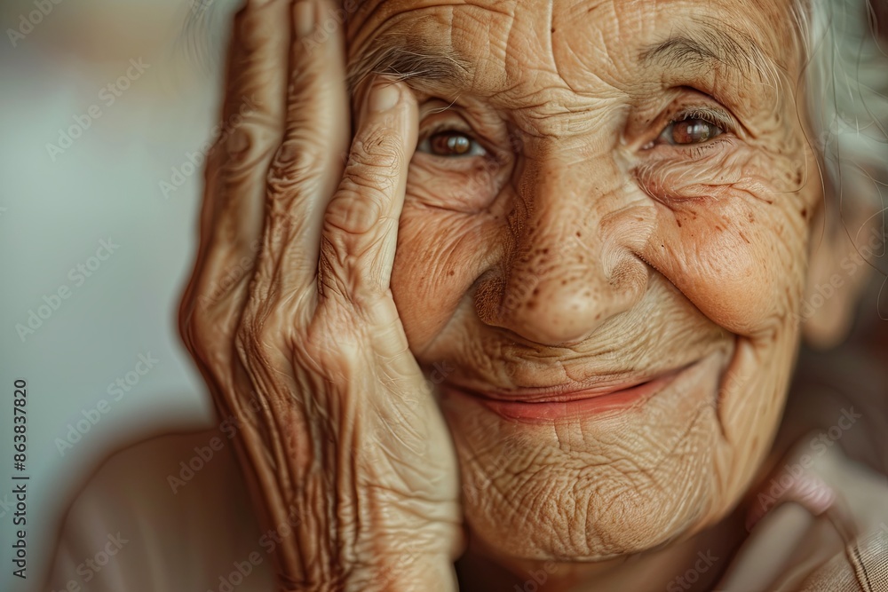 Close-up of a white lady happily placing her hand on her cheek and smiling brightly
Close-up of a white lady happily placing her hand on her cheek and smiling brightly