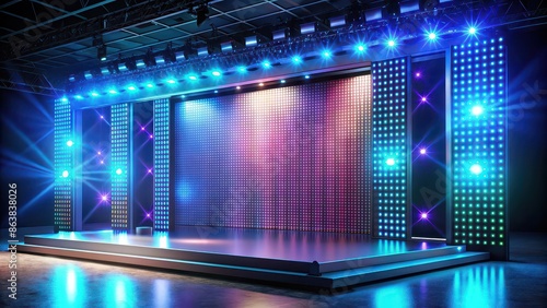 Led panels stage with holographic displays mock-up , technology, futuristic, stage, concert, lighting, performance © Sujid