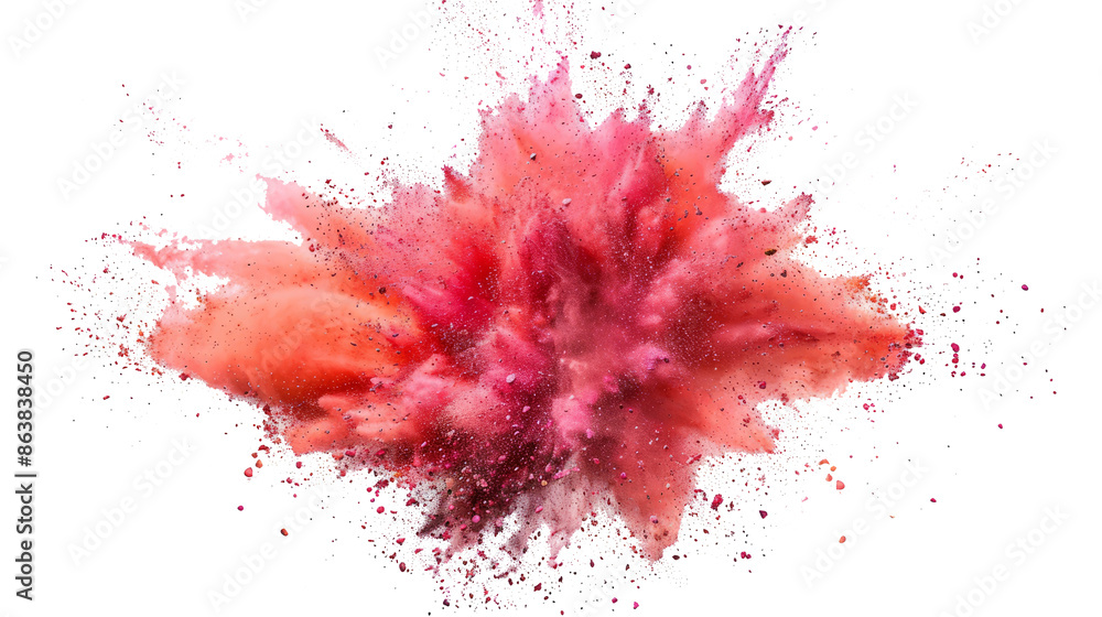 bright red and peach paint color powder festival explosion burst isolated white background. bright red and peach paint color powder festival explosion burst isolated white background.