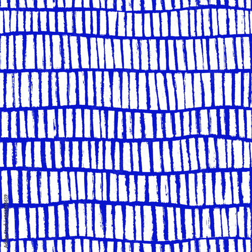Naive Blue playful boho seamless pattern with hand drawn textured dashes. Abstract matisse pattern in bright childish colors. Messy graffiti wallpaper print. Swiss Doodle contemporary design for kids.