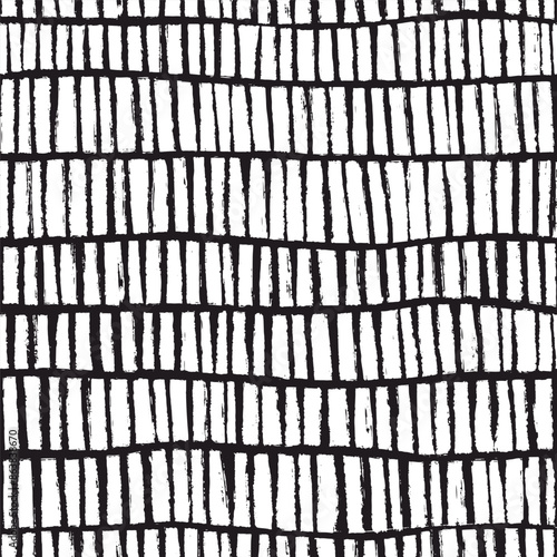 Aesthetic Naive boho seamless pattern with hand drawn textured dashes in mid century style in black and white colors. Messy graffiti sketch wallpaper print. Swiss Doodle contemporary design for kids