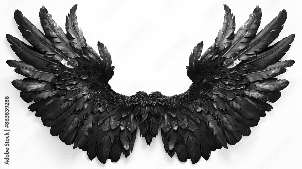 Fototapeta premium Black Angel Wings on White Background