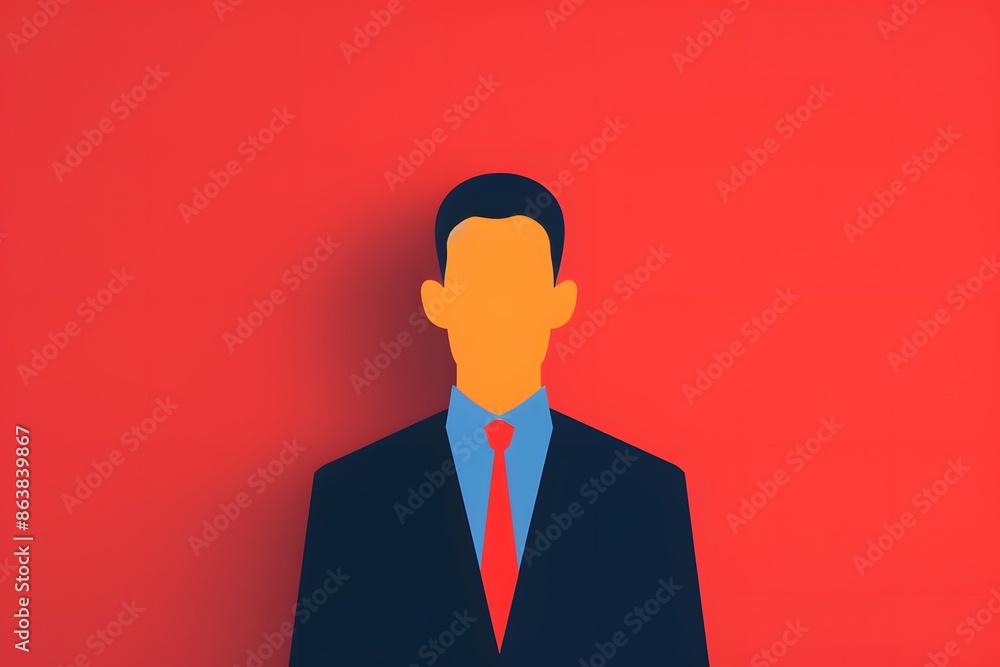 Digital illustration of a businessperson in a suit and tie against a vibrant red background, highlighting modern professional attire. Digital illustration of a businessperson in a suit and tie against a vibrant red background, highlighting modern professional attire.