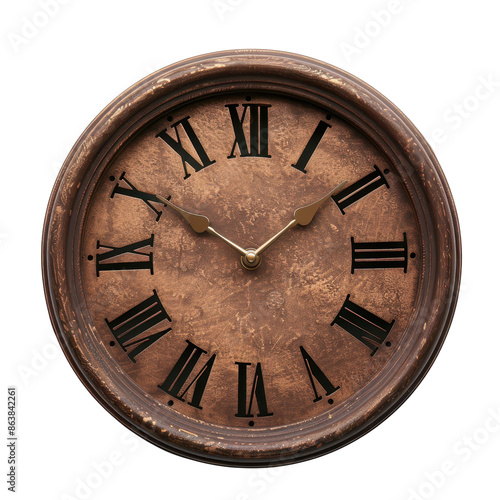 Wallpaper Mural Vintage wall clock with Roman numerals on wood background, isolated on white. Timeless design for a classic home or office decor. Torontodigital.ca