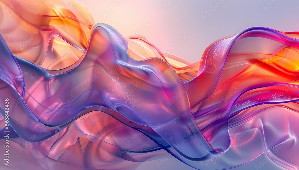 Abstract 3D rendering of colorful, flowing, transparent shapes. It looks like liquid or glass. The colors are mainly pink, orange, and blue. There are some subtle sparkles in the background. Abstract 3D rendering of colorful, flowing, transparent shapes. It looks like liquid or glass. The colors are mainly pink, orange, and blue. There are some subtle sparkles in the background.