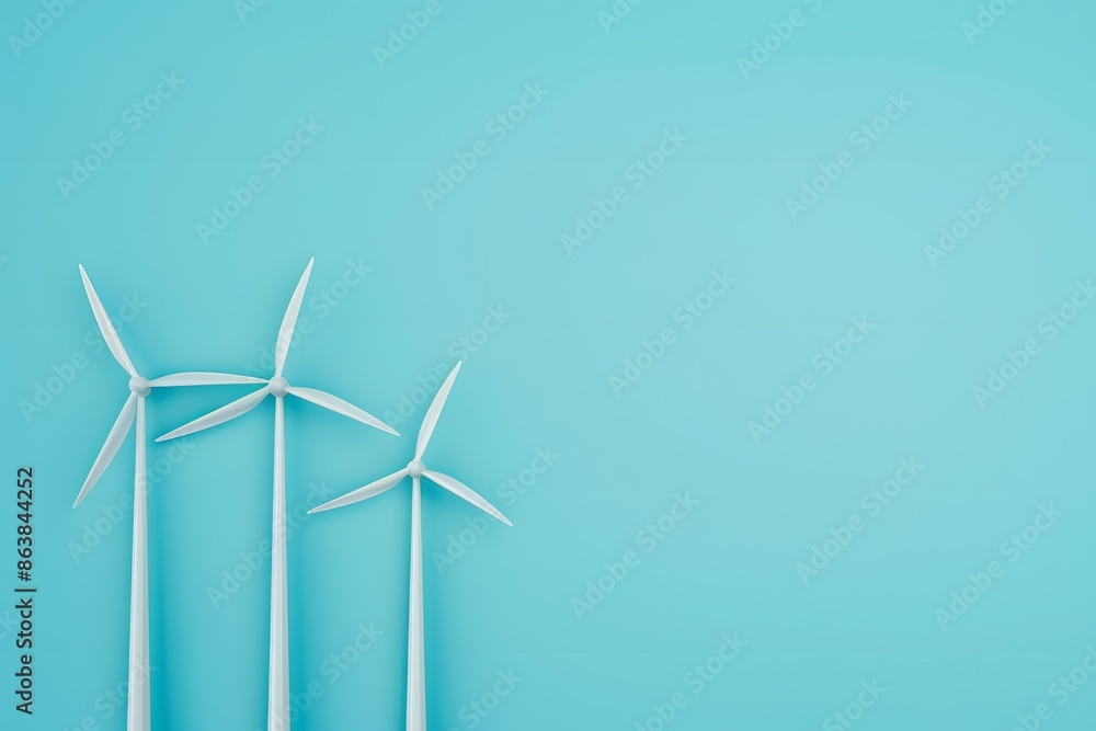 Minimalist photograph of three white wind turbines against a clear blue sky, symbolizing clean energy and sustainability in renewable power. Minimalist photograph of three white wind turbines against a clear blue sky, symbolizing clean energy and sustainability in renewable power.