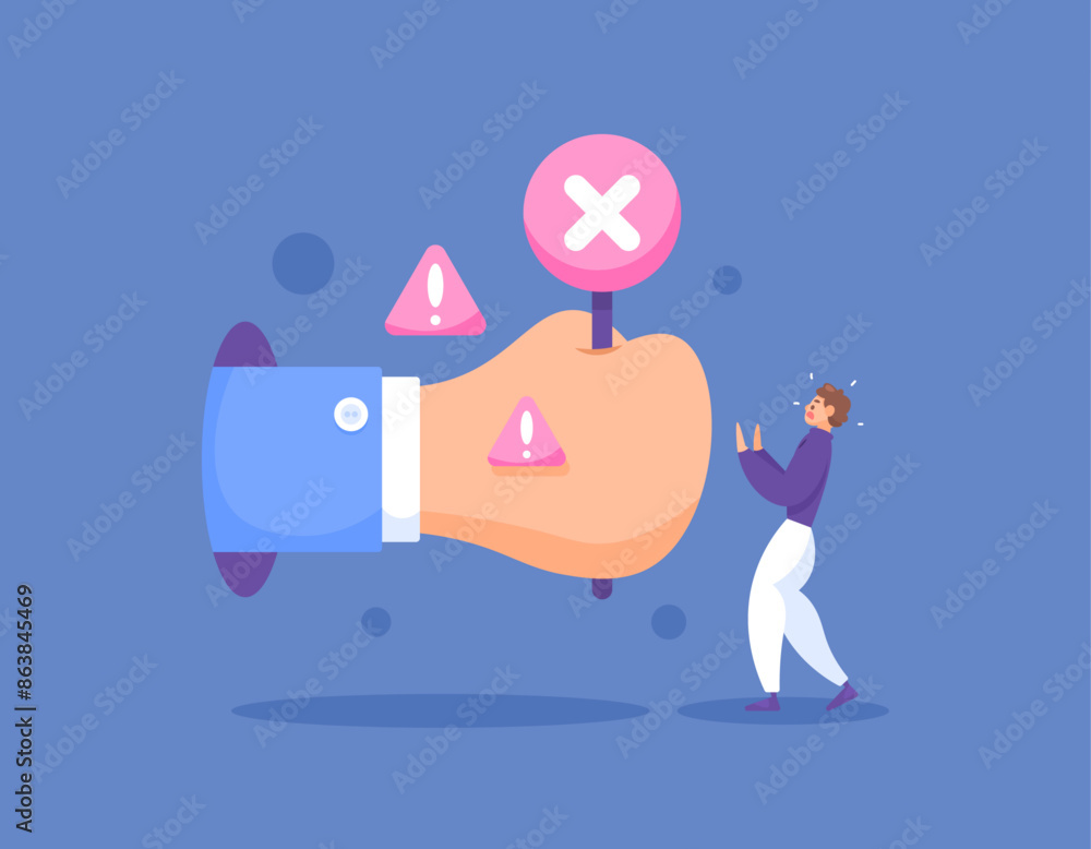 an employee receives a warning from his superior. a hand holding a cross. concept of mistake, rejection, response, wrong. assessment from the boss. illustration concept design. graphic elements an employee receives a warning from his superior. a hand holding a cross. concept of mistake, rejection, response, wrong. assessment from the boss. illustration concept design. graphic elements