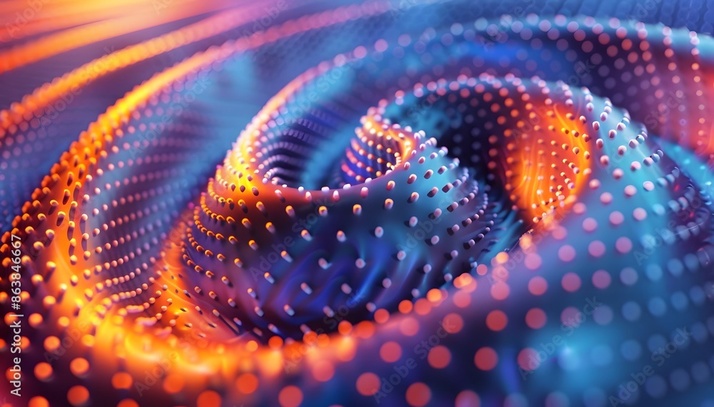 A close-up shot of a swirling, abstract, 3D rendered pattern with a blue and orange color scheme. A close-up shot of a swirling, abstract, 3D rendered pattern with a blue and orange color scheme.