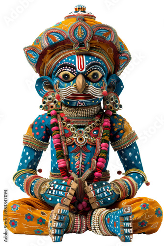 Colorful wooden traditional Indian puppet with intricate designs and vibrant patterns, showcasing cultural artistry and heritage. cut out. PNG. transparent background.