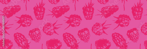 Color raspberry pattern seamless, raspberries illustration, hand-drawn vector red berry for vegan banner, juice or jam label design. Ripe raspberry background for baby food packaging.