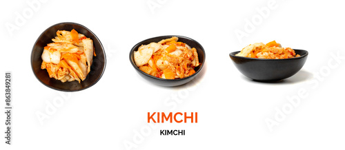 Kimchee isolated. Spicy kim chi pile, hot fermented napa cabbage, traditional jimchi, korean gimchi photo