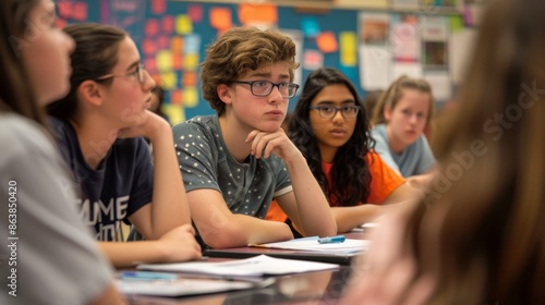 A group of students participating in a debate club, demonstrating the development of critical thinking and communication skills through extracurricular activities.