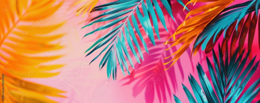 A colorful background with a bunch of green leaves and pink flowers. Free copy space for text. A colorful background with a bunch of green leaves and pink flowers. Free copy space for text.