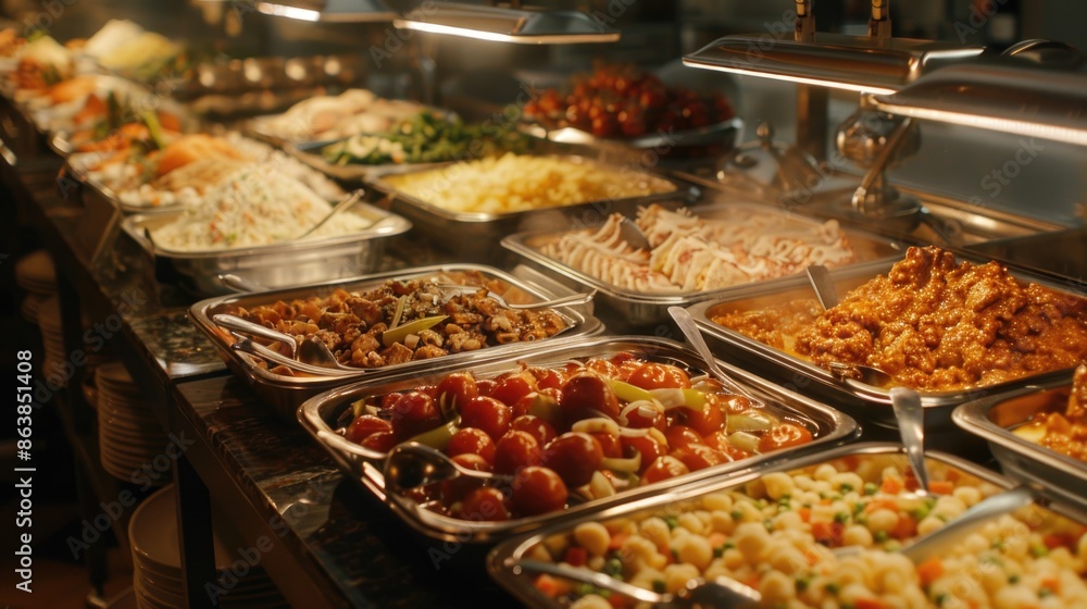 A colorful spread of diverse dishes and refreshments, ideal for events, gatherings or commercial use A colorful spread of diverse dishes and refreshments, ideal for events, gatherings or commercial use