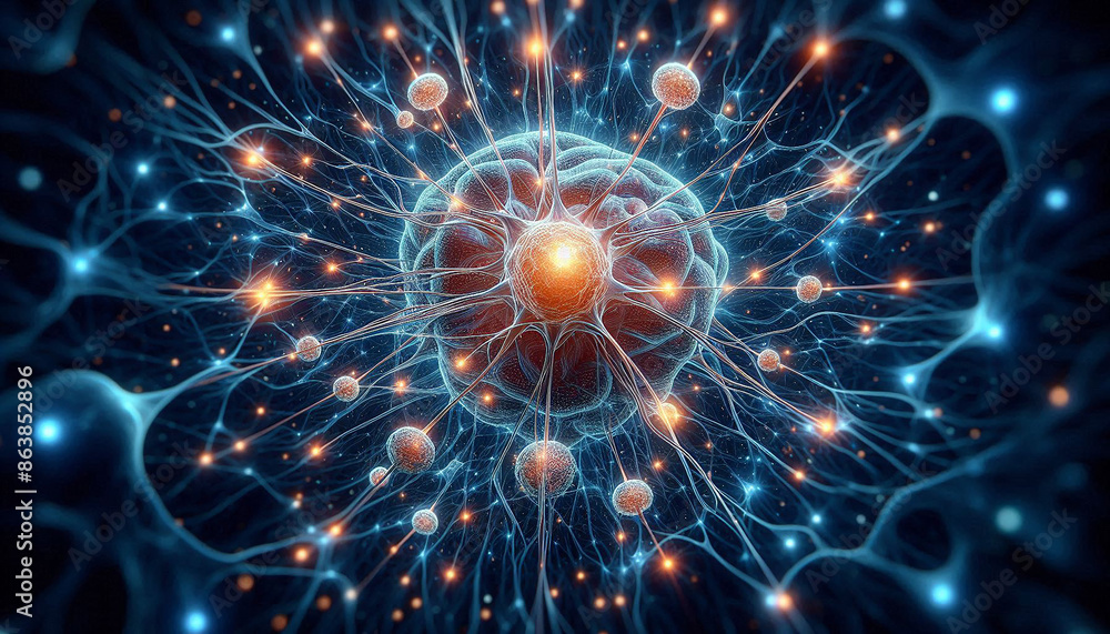Fototapeta premium 3D of Nerve cells that sparkle in the brain