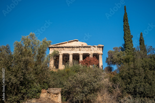 Ruins of Temple of Hephaestus in Ancient Agora in Athens, capital of Greece photo