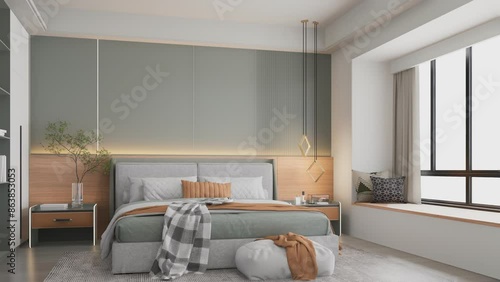 Minimal Modern apartment bedroom design 3d Rendering 4k Animation
