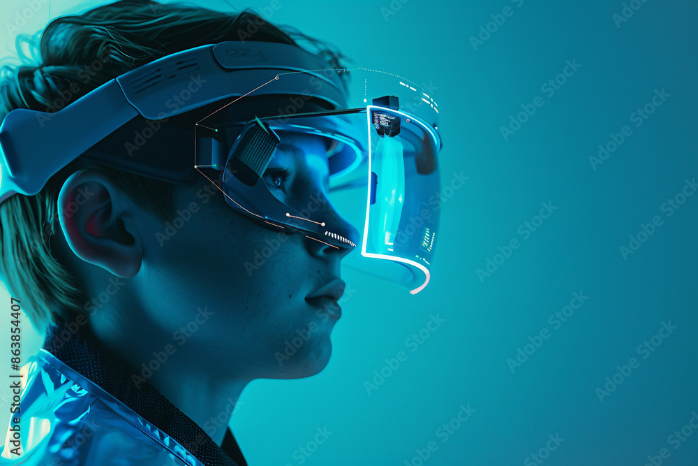 Person in vr virtual reality goggles visiting metaverse gaming world tech addicted, Generative AI Person in vr virtual reality goggles visiting metaverse gaming world tech addicted, Generative AI