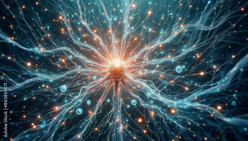 3D of Nerve cells that sparkle in the brain