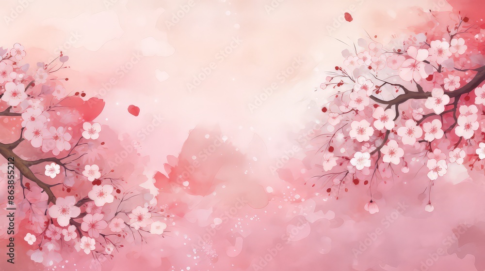 Pink Cherry blossom Illustration. Frame of Sakura Cherry Blossoms Spring flower Pink Cherry blossom Illustration. Frame of Sakura Cherry Blossoms Spring flower