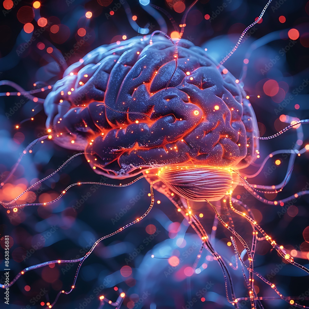 Fototapeta premium Illuminating the Mind: A Detailed, 3D Rendered Brain