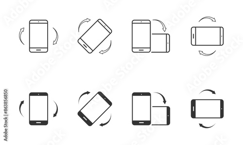 Rotate phone icon set. Mobile screen horizontal or vertical rotation symbol set. Easy editable vector design.