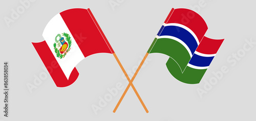 Crossed and waving flags of Peru and the Gambia