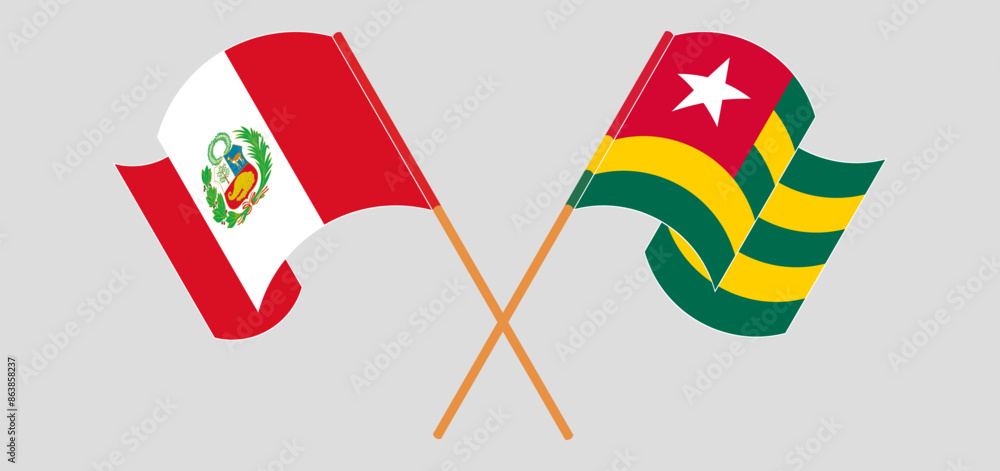 Crossed and waving flags of Peru and Togo Crossed and waving flags of Peru and Togo