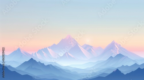Wallpaper Mural A peaceful mountain landscape at dawn, with peaks glowing in the sunlight. The soft pastel sky sets a tranquil and inspiring tone. Generative AI Torontodigital.ca