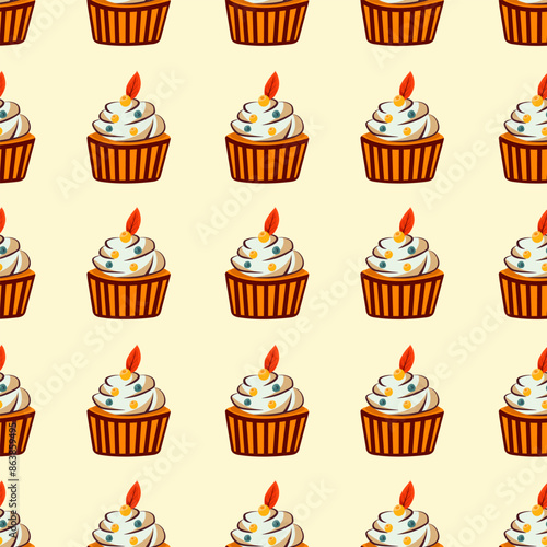 Hello autumn, autumn season, leaves, branches, berry cupcake, pattern, vector