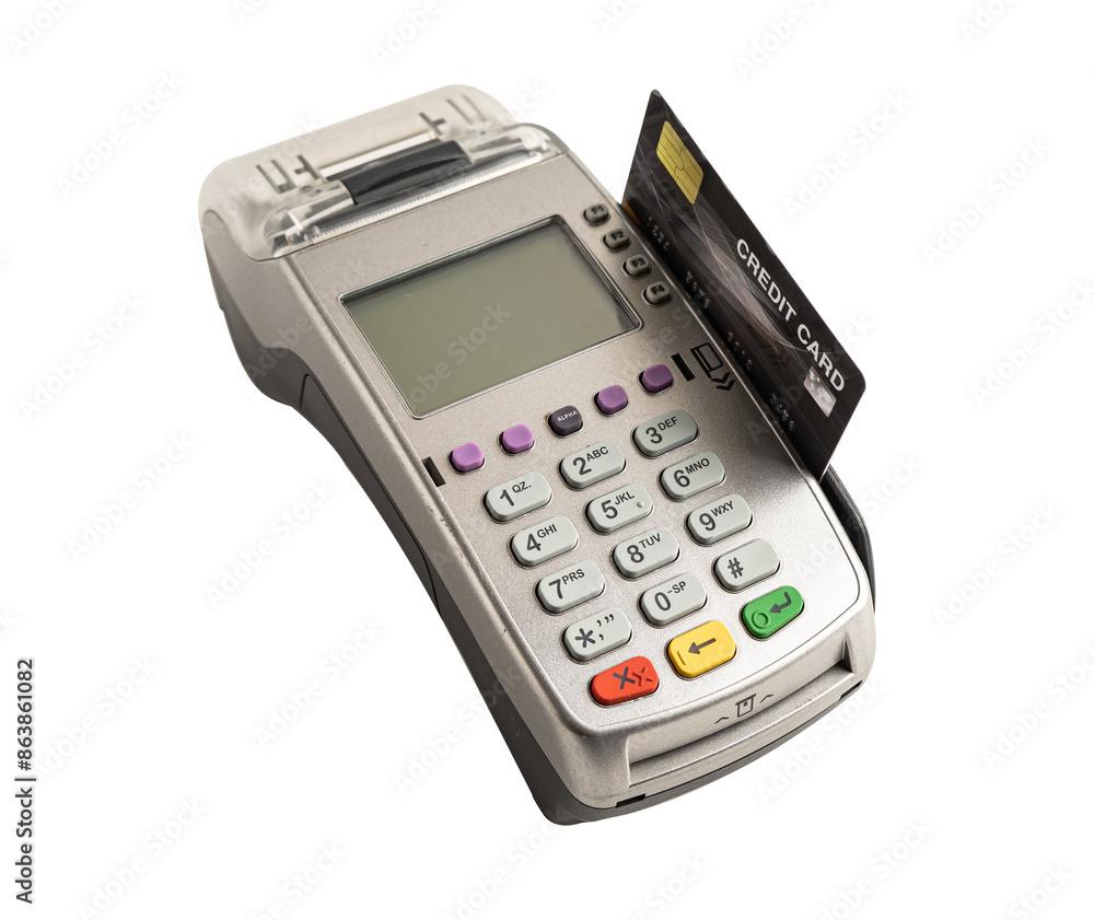 Payment POS terminal isolated on white background with clipping path, technology for finance and shopping business. Payment POS terminal isolated on white background with clipping path, technology for finance and shopping business.