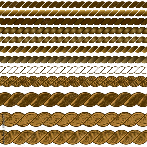 nautical rope brush design for graphic artists for creative projects, Rope brushes set. Rope frame design elements. Seamless marine rope pattern brush  - Part 2