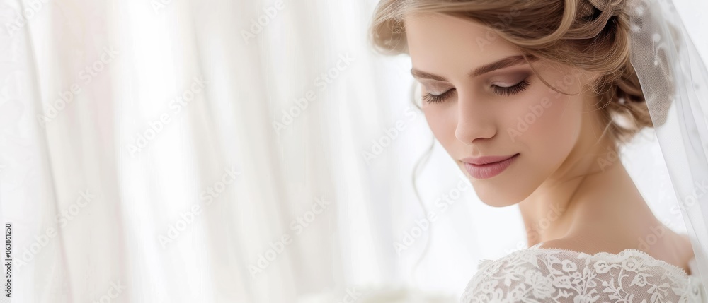 Elegant bride with updo, light background, wedding portrait Elegant bride with updo, light background, wedding portrait