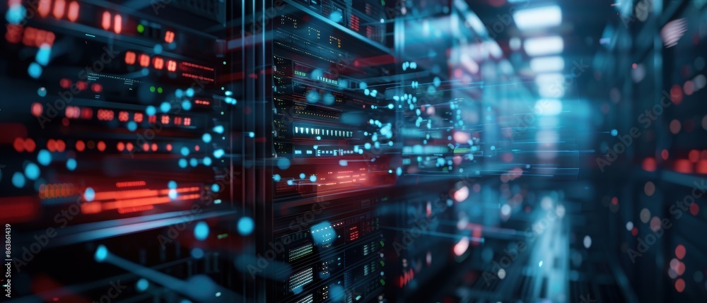Cybersecurity data center, 3D visualization, advanced data protection Cybersecurity data center, 3D visualization, advanced data protection