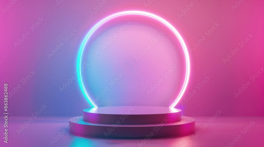 3D podium with neon lights for vibrant product display 3D podium with neon lights for vibrant product display