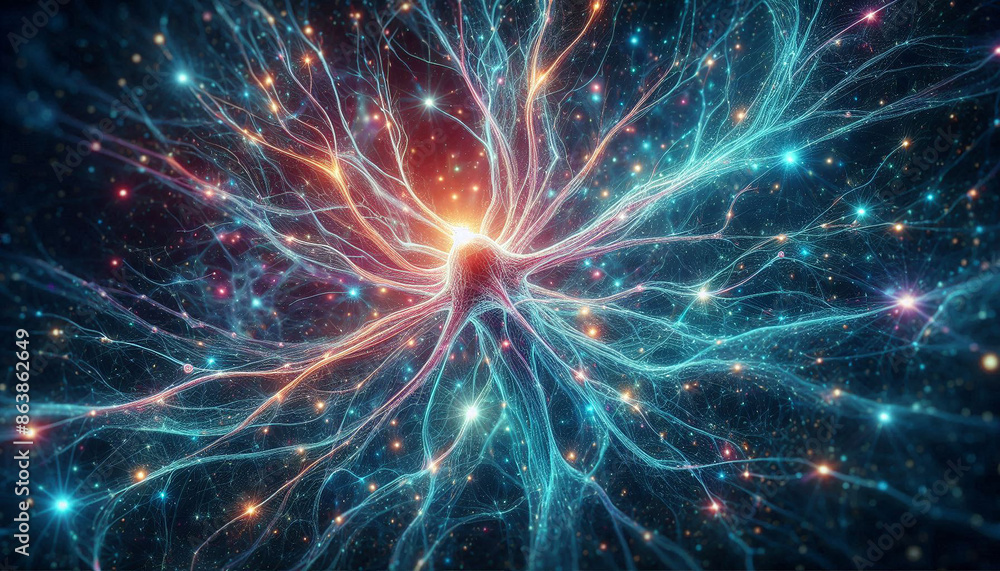 3D of Nerve cells that sparkle in the brain 3D of Nerve cells that sparkle in the brain