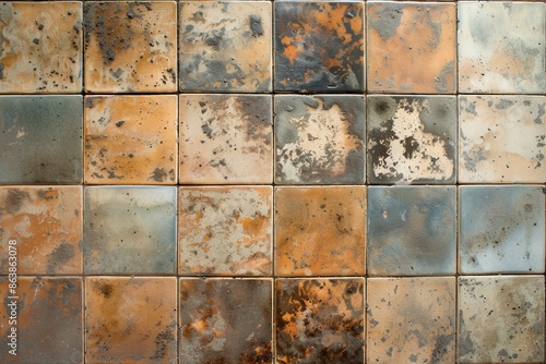 Mold on Bathroom Tiles: Document the growth of mold in damp environments.  photo