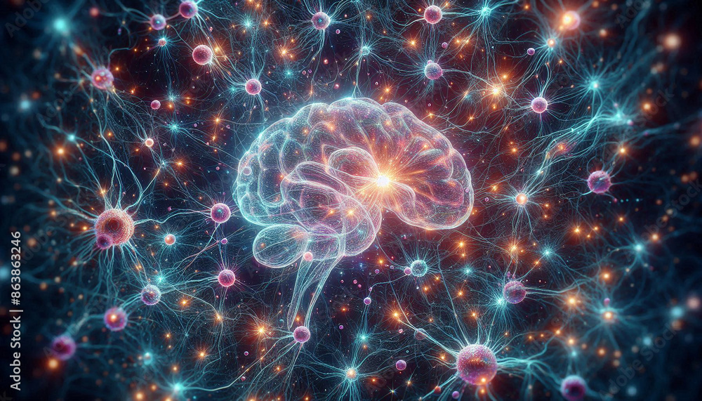 3D of Nerve cells that sparkle in the brain 3D of Nerve cells that sparkle in the brain