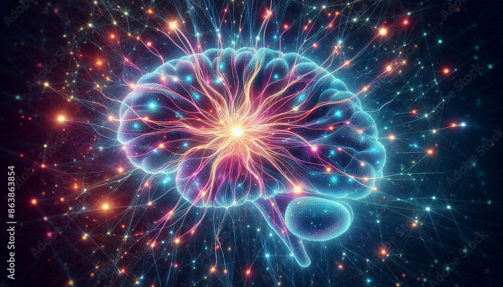 Fototapeta premium 3D of Nerve cells that sparkle in the brain