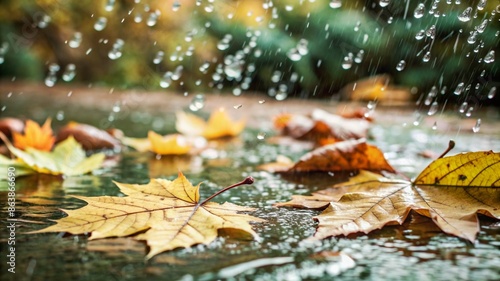 Autumn Rain: Yellow Leaves and Water Drops