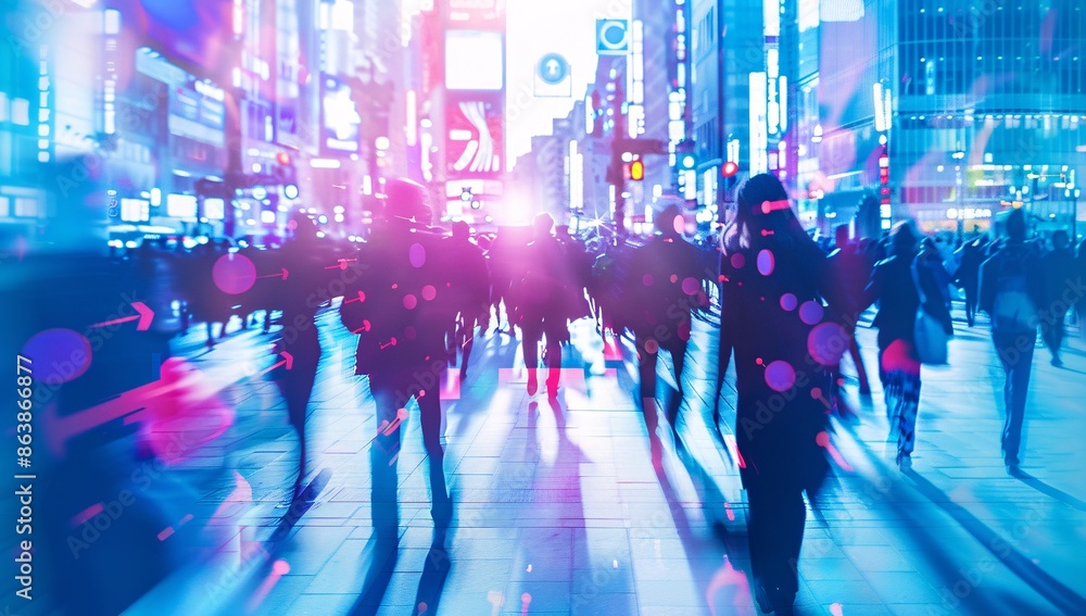 a group of people walking on a city street a group of people walking on a city street